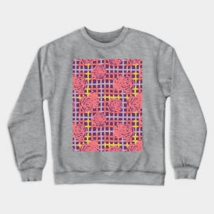 Roses on Plaid Pattern - Purple Crewneck Sweatshirt